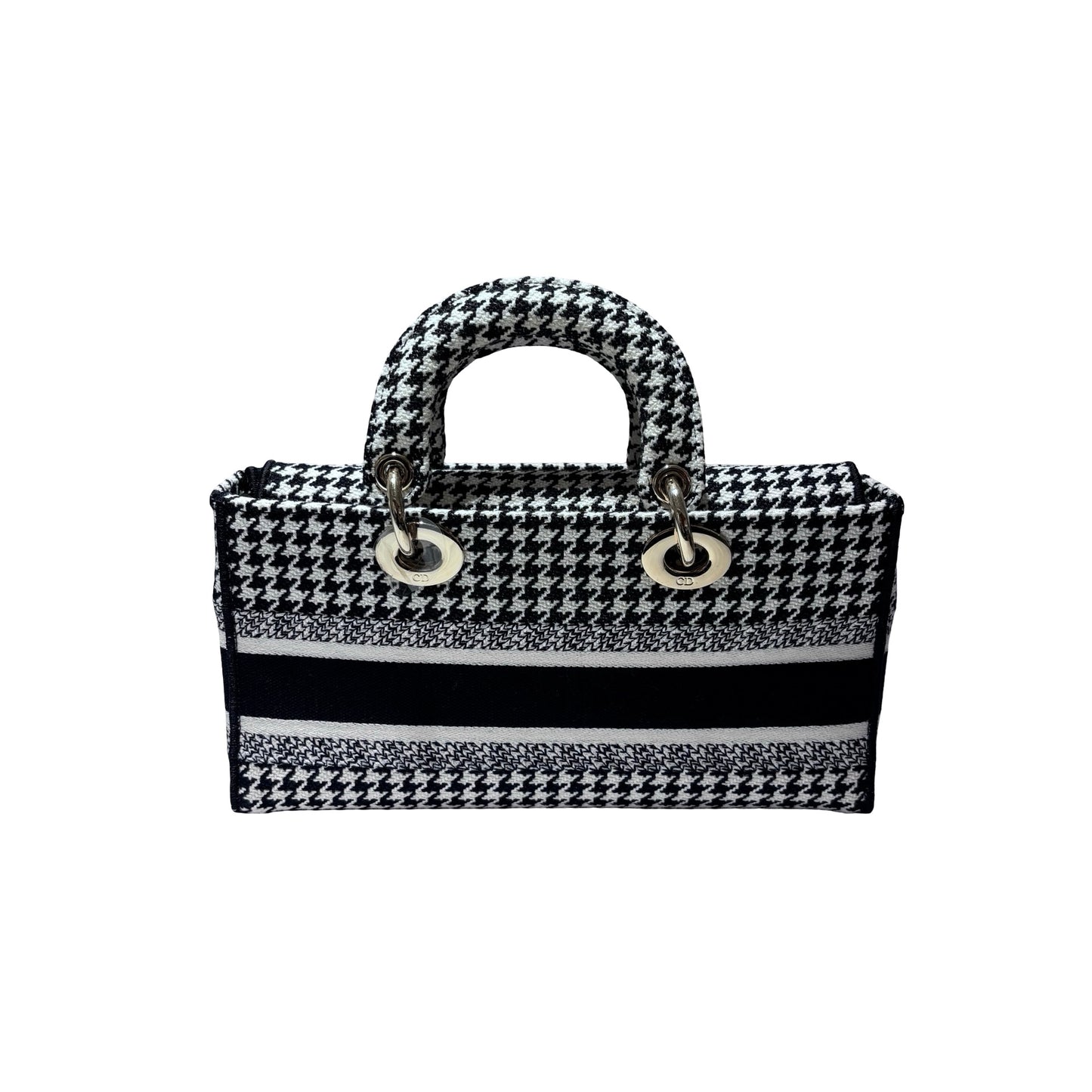 Used DIOR Canvas D-Joy Medium Handbag Black White GHW