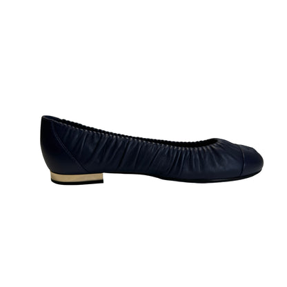 Used CHANEL Leather CC logo Ballet Flats Shoes Navy