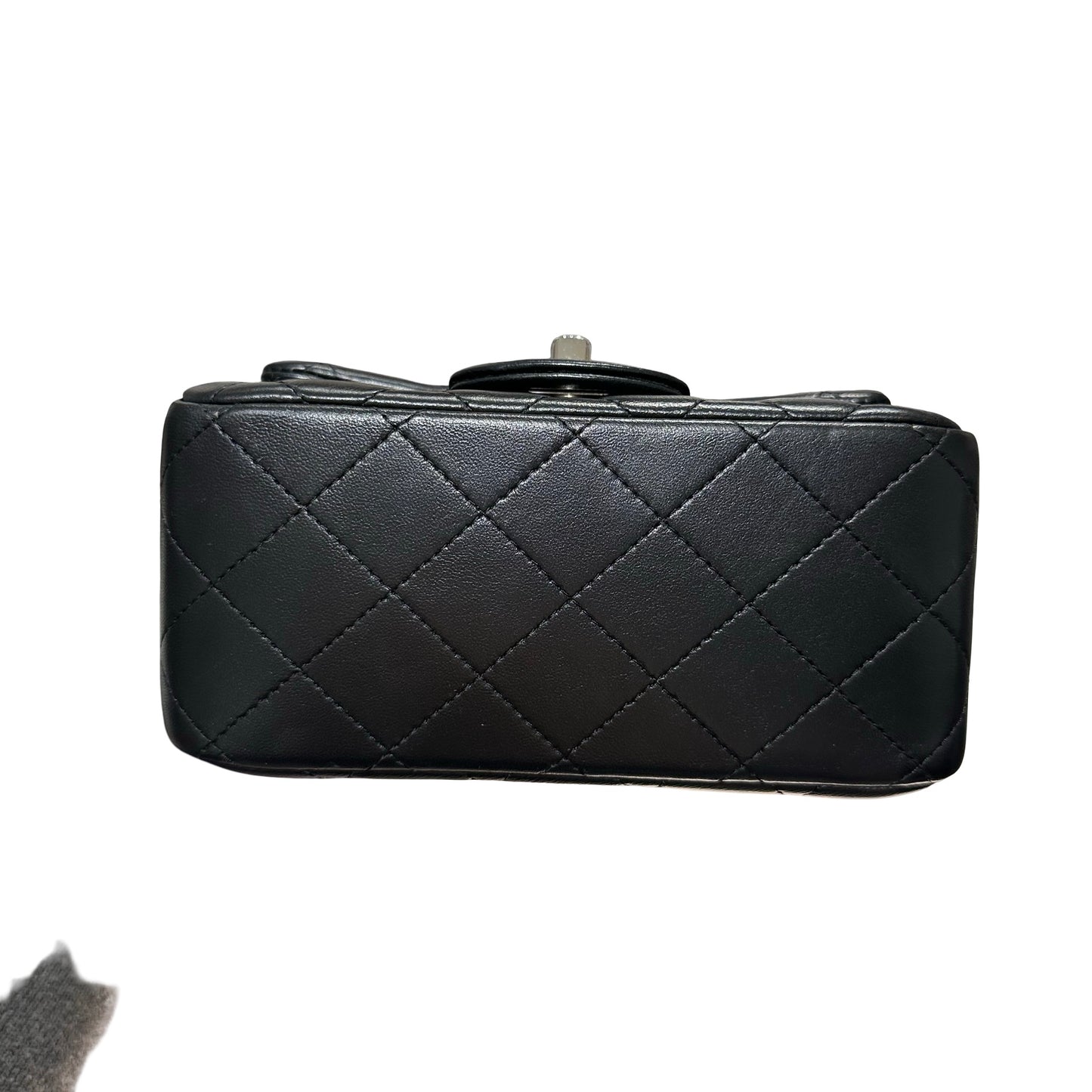 Used CHANEL Lambskin Leather Mini flap 17cm Cross Body Bag Black PHW
