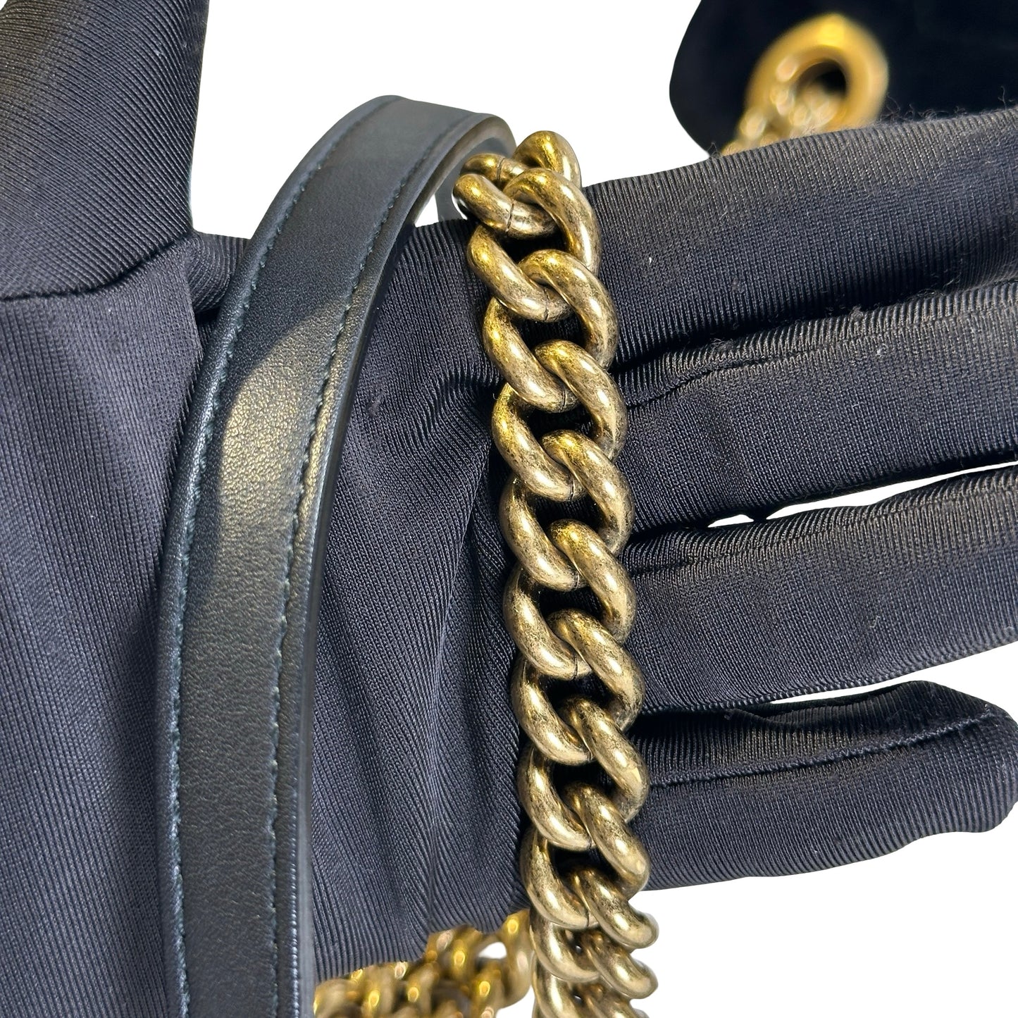 Used GUCCI Chevron Velvet GG Marmont Shoulder Bag Black