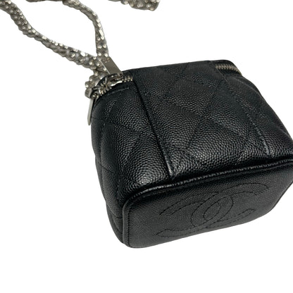 Used CHANEL Vanity Case with Black White Chain Cross Body Bag Black PHW