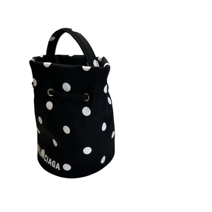 Used BALENCIAGA Polka Dot Wheel Drawstring Bucket Bag Bucket Bag Black White