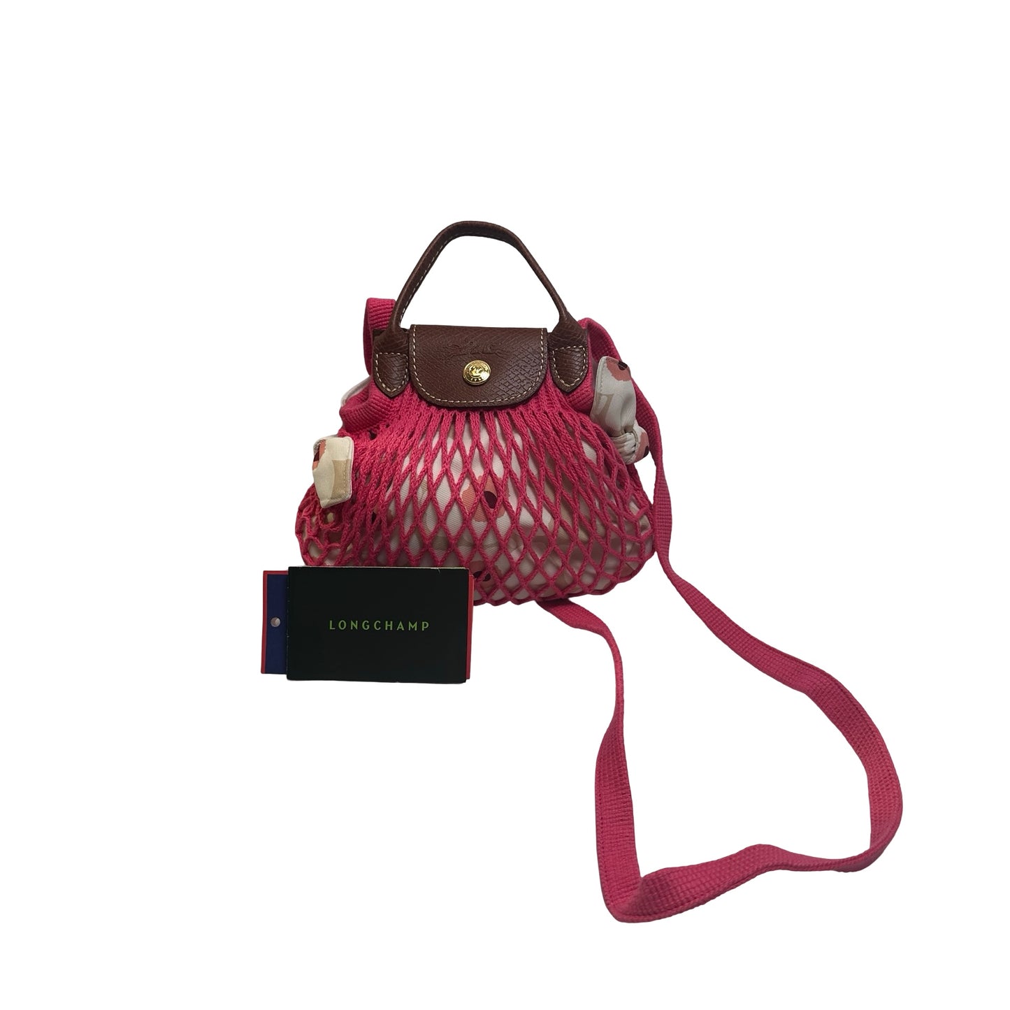 Used LONGCHAMP Netting Le Pliage Filet Cross body bag Pink Brown