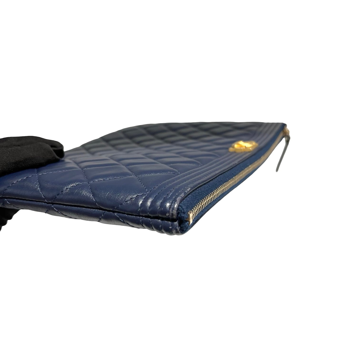 Used CHANEL Quilted Leather Boy Chanel Pouch Pouch Navy