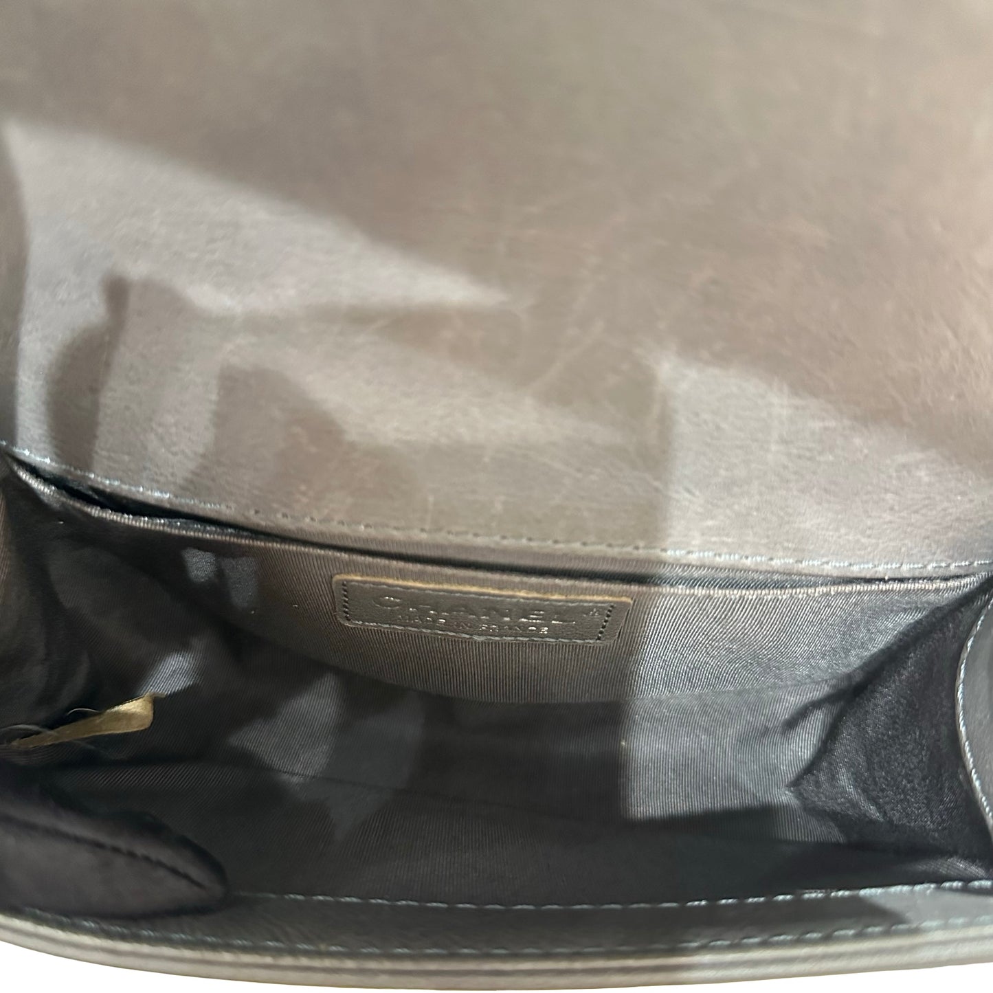 Used CHANEL Boy 20cm Cross Body Bag Grey PHW