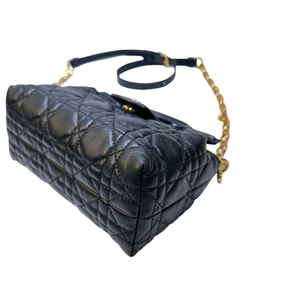 Used Dior Lambskin Leather Jolie Top Handle Cross Body Bag Black GHW