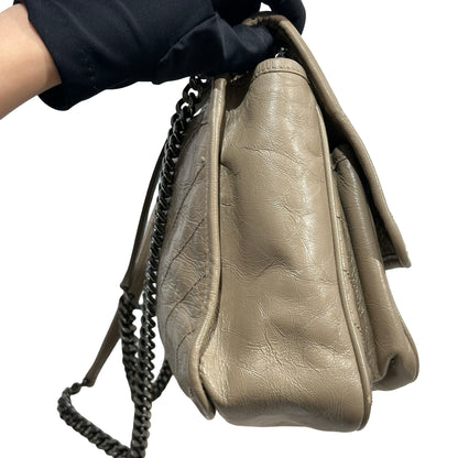 Used SAINT LAURENT Chevron Quilted Niki Chain Shoulder Bag Beige