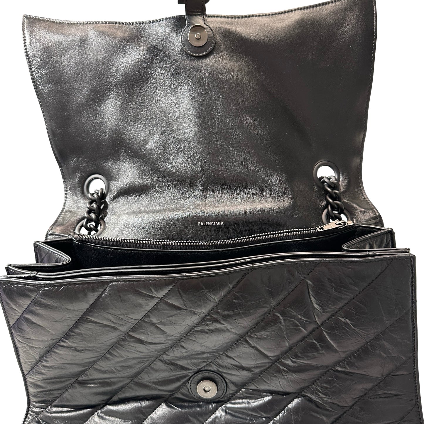 Used BALENCIAGA Quilted Calfskin Crush Chain Shoulder Bag Black