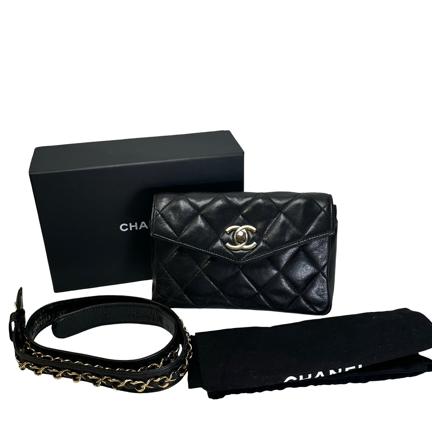 Used CHANEL Quilted Matelasse Belt bag Black