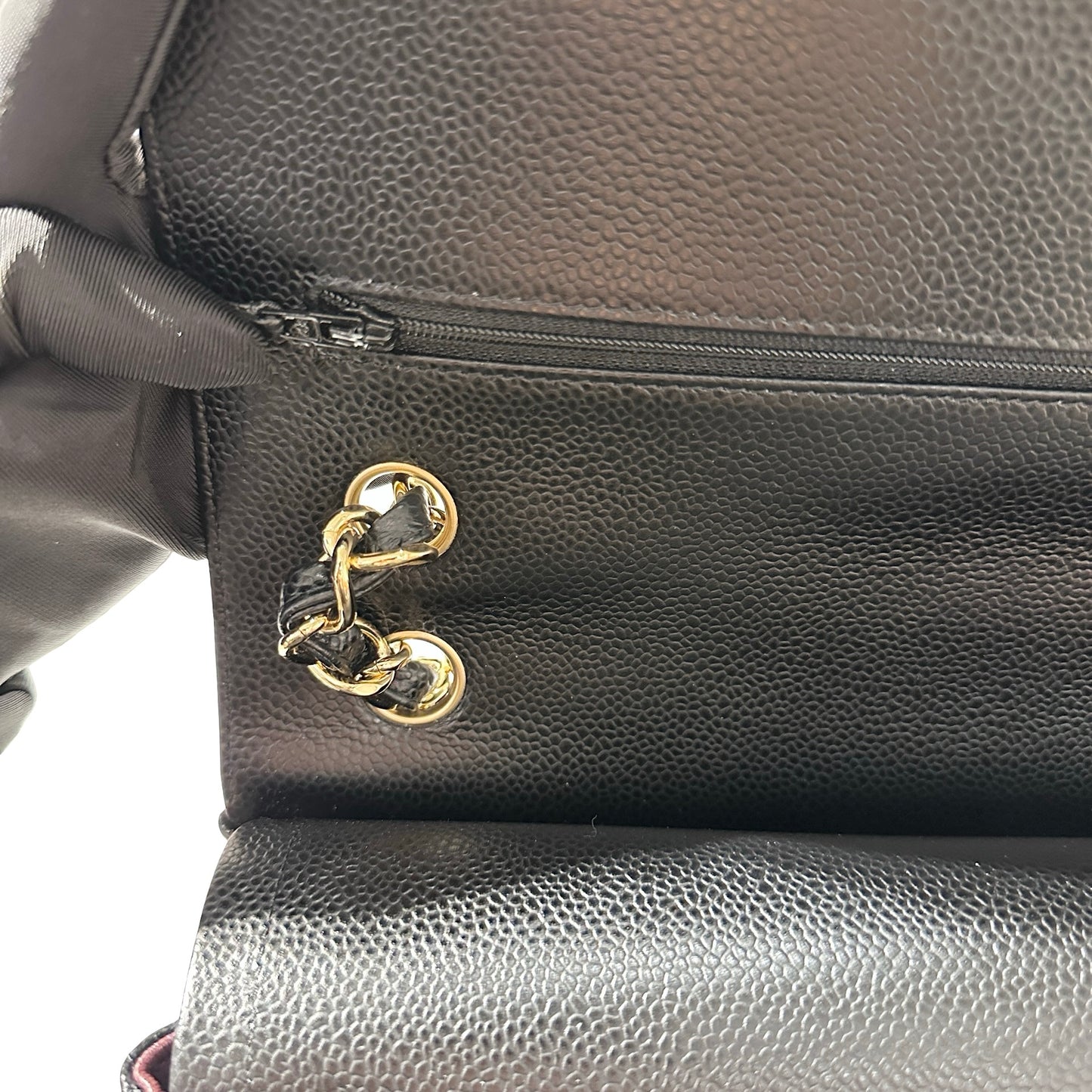 Used CHANEL Calfskin Leather Jumbo Chain Shoulder Bag GHW Black