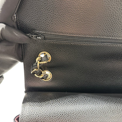 Used CHANEL Calfskin Leather Jumbo Chain Shoulder Bag GHW Black