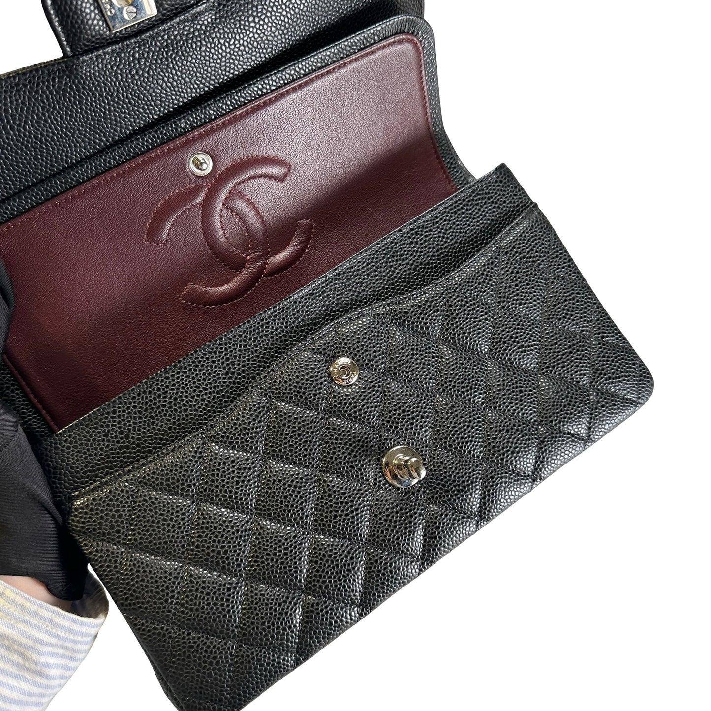 Used CHANEL Caviar Quilted Classic Flap Shoulder Bag Black Silver