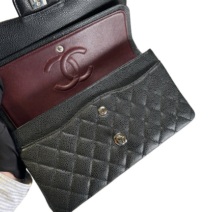 Used CHANEL Caviar Quilted Classic Flap Shoulder Bag Black Silver
