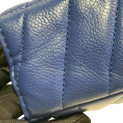 Used CHANEL Calfskin Leather FLAP Cross Body Bag Navy Blue PHW