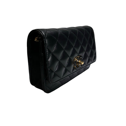 Used CHANEL Quilted Lambskin Wallet on chain Wallet on chain Black GHW