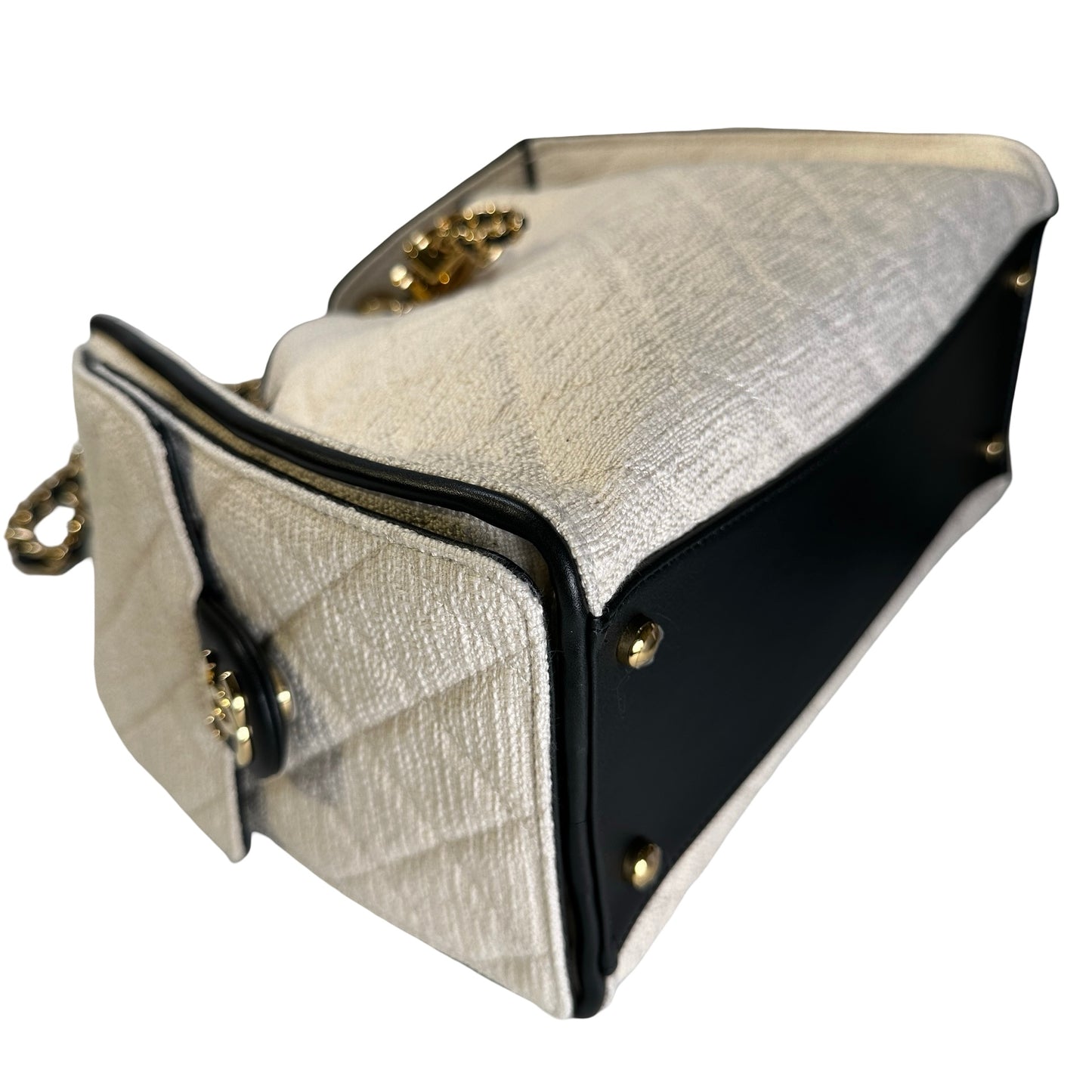 Used CHANEL Quilted Tweed 25 Bag Shoulder Bag White GHW