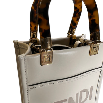 Used FENDI Mini Sunshine Shopper Crossbody Bag White GHW