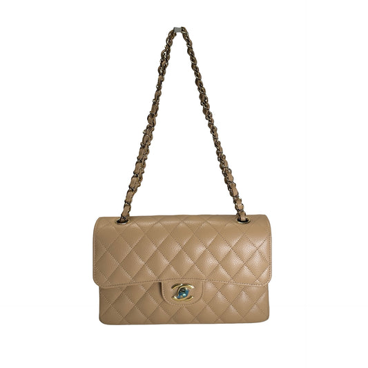 Brand New CHANEL Quilted Caviar Classic Flap Chain Shoulder Bag Beige Gold