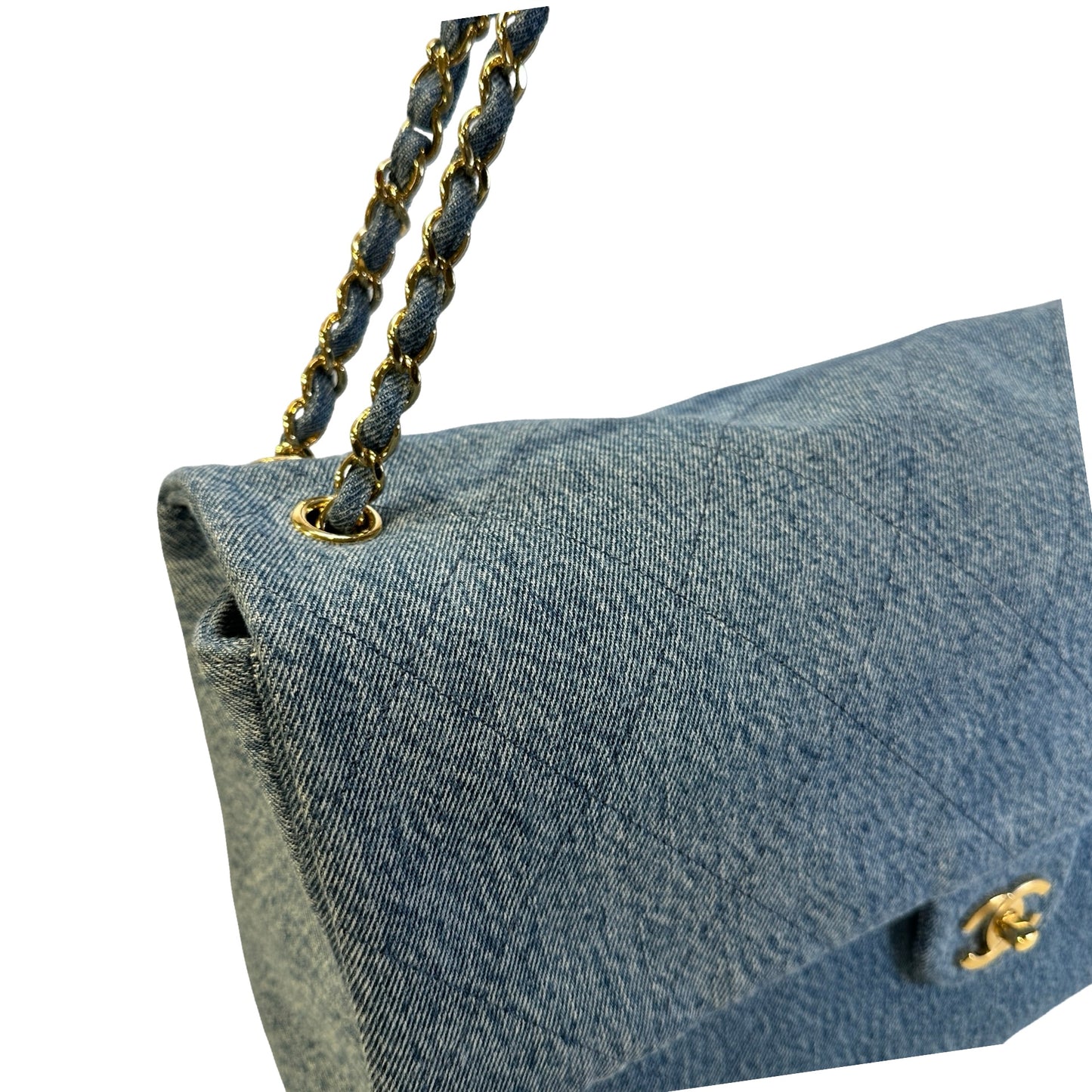 Used CHANEL Denim Classic Flap Chain Shoulder Bag Blue GHW