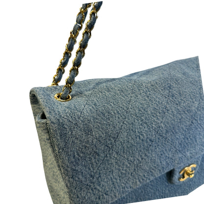 Used CHANEL Denim Classic Flap Chain Shoulder Bag Blue GHW