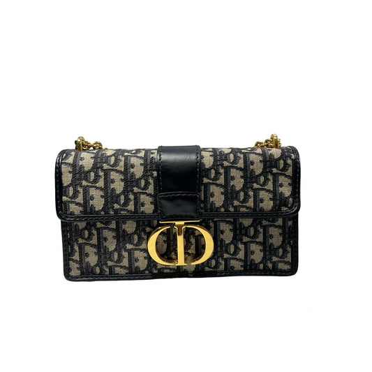 Used DIOR Montaige East West Cross Body Bag Oblique Navy Blue GHW
