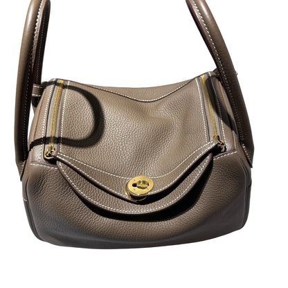 Used HERMÈS Lindy 26 Handbag Etoupe (18) GHW