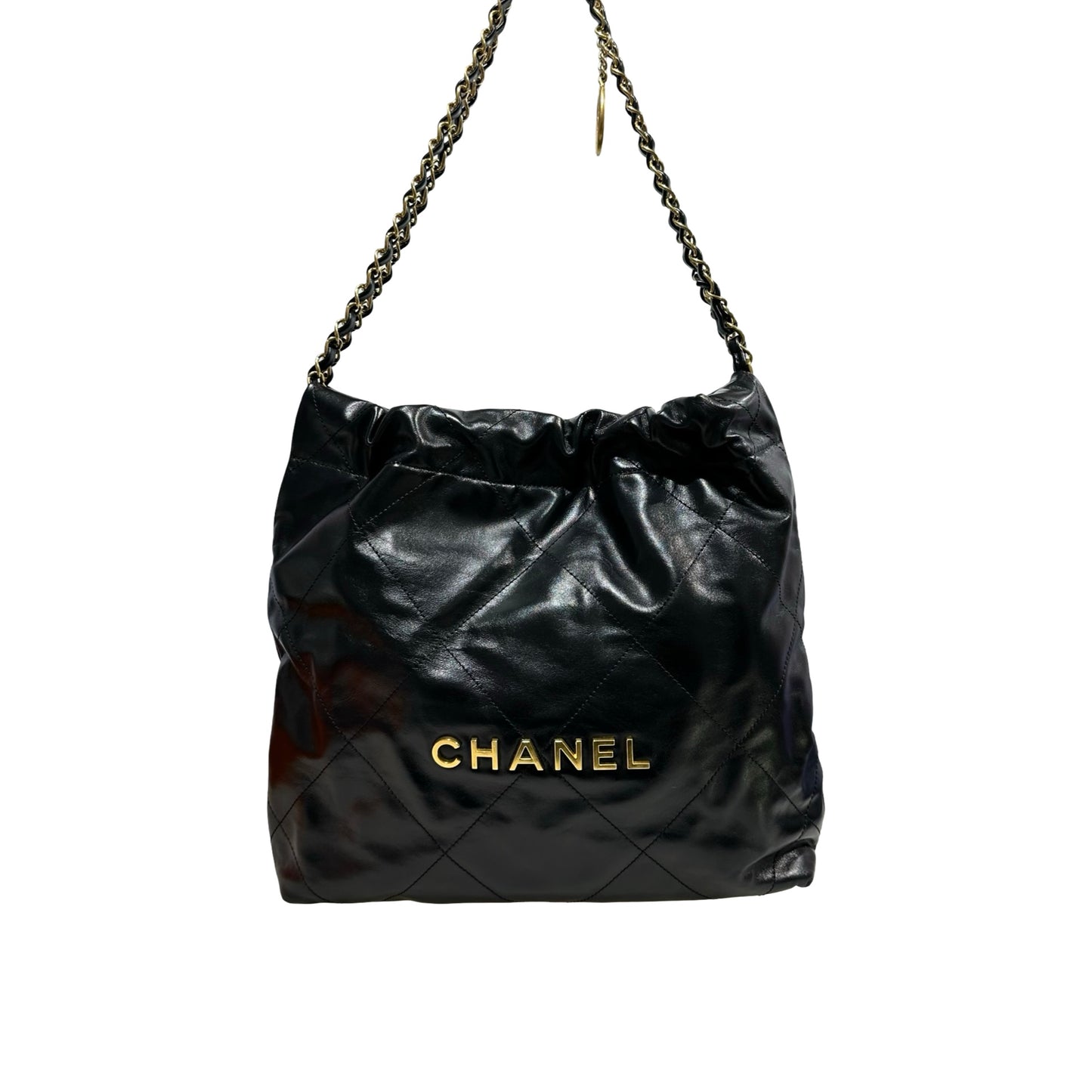 Used CHANEL Quilted Leather 22 Small Tote Bag Black Gold