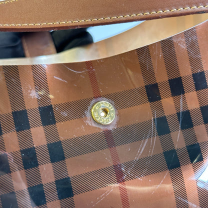 Used BURBERRY Check PVC Tote Handbag Brown