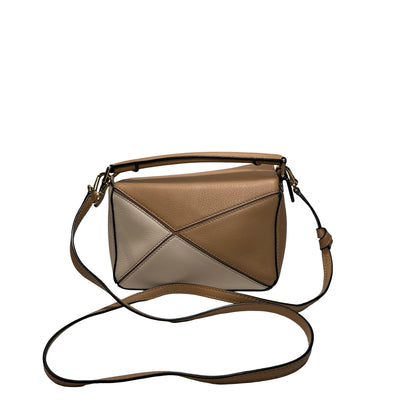 Used LOEWE Calfskin Leather MINI PUZZLE Cross Body Bag Beige Brown