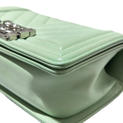 Used CHANEL Boy 20cm Cross Body Bag Green PHW
