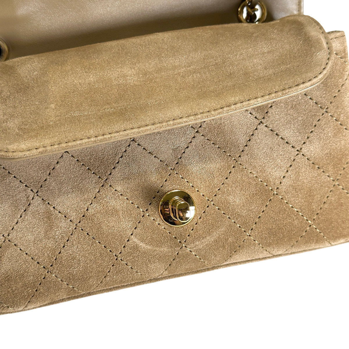 Brand New CHANEL Suede Classic Flap Shoulder Bag Beige GHW