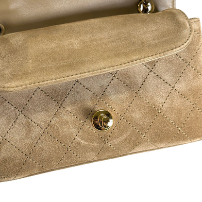 Brand New CHANEL Suede Classic Flap Shoulder Bag Beige GHW