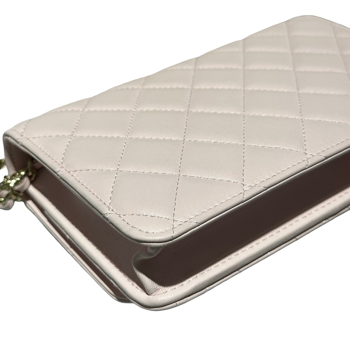 Used CHANEL Lambskin Leather WOC Cross Body Bag Pink GHW