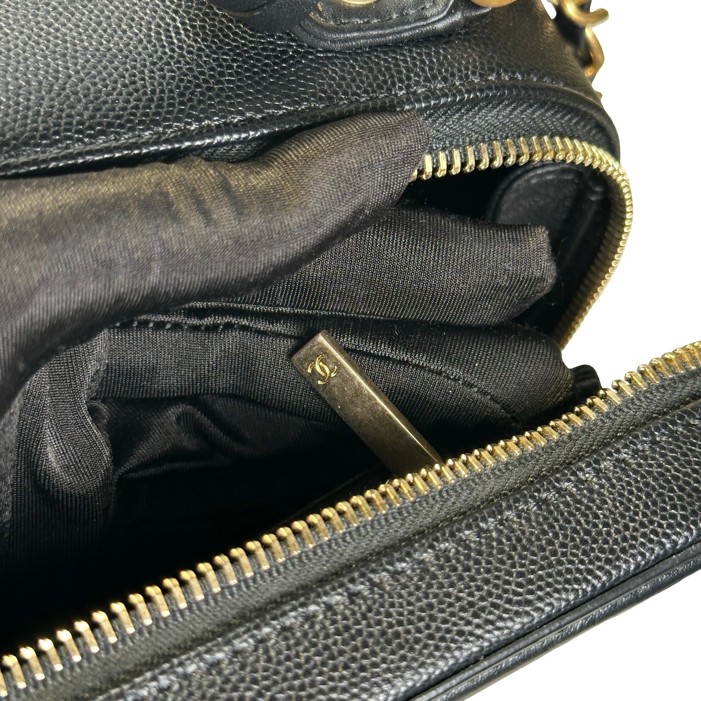 Used CHANEL Quilted Caviar CC Filigree Vanity Case Vanity case Black