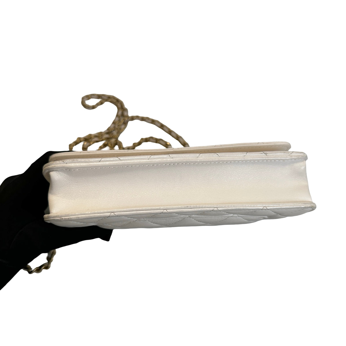 Used CHANEL Quilted Lambskin Wallet on chain Wallet on chain White Gold