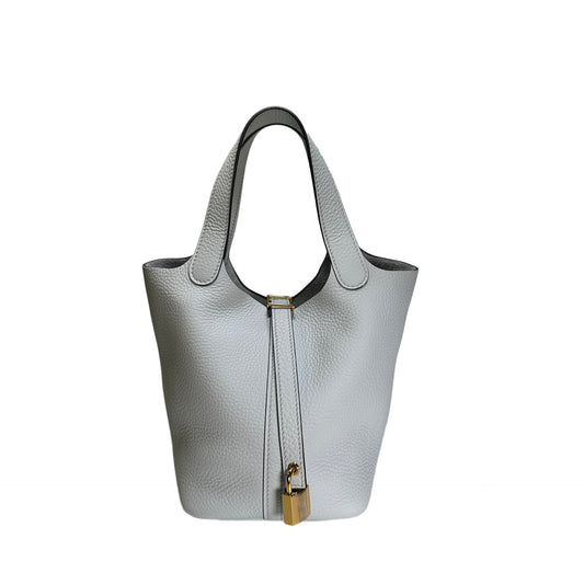 Used HERMES Clemence Picotin Lock Bucket Bag Blue GHW