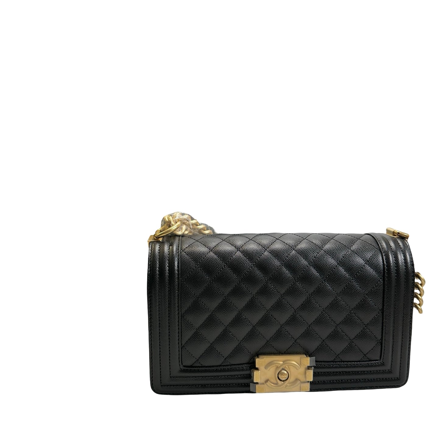 Used CHANEL Caviar Skin Boy25 Chain Shoulder Bag Black，GHW