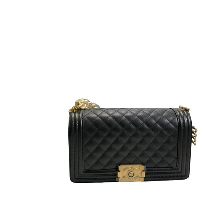 Used CHANEL Caviar Skin Boy25 Chain Shoulder Bag Black，GHW