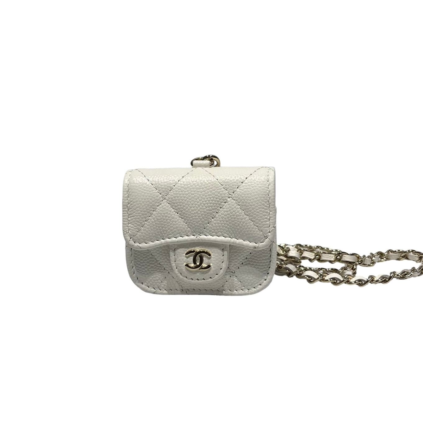 Used CHANEL MINI Chain Shoulder Bag White PHW