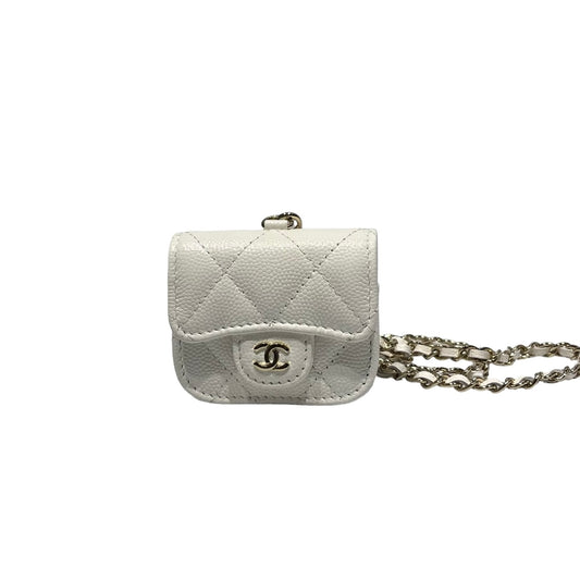Used CHANEL MINI Chain Shoulder Bag White PHW