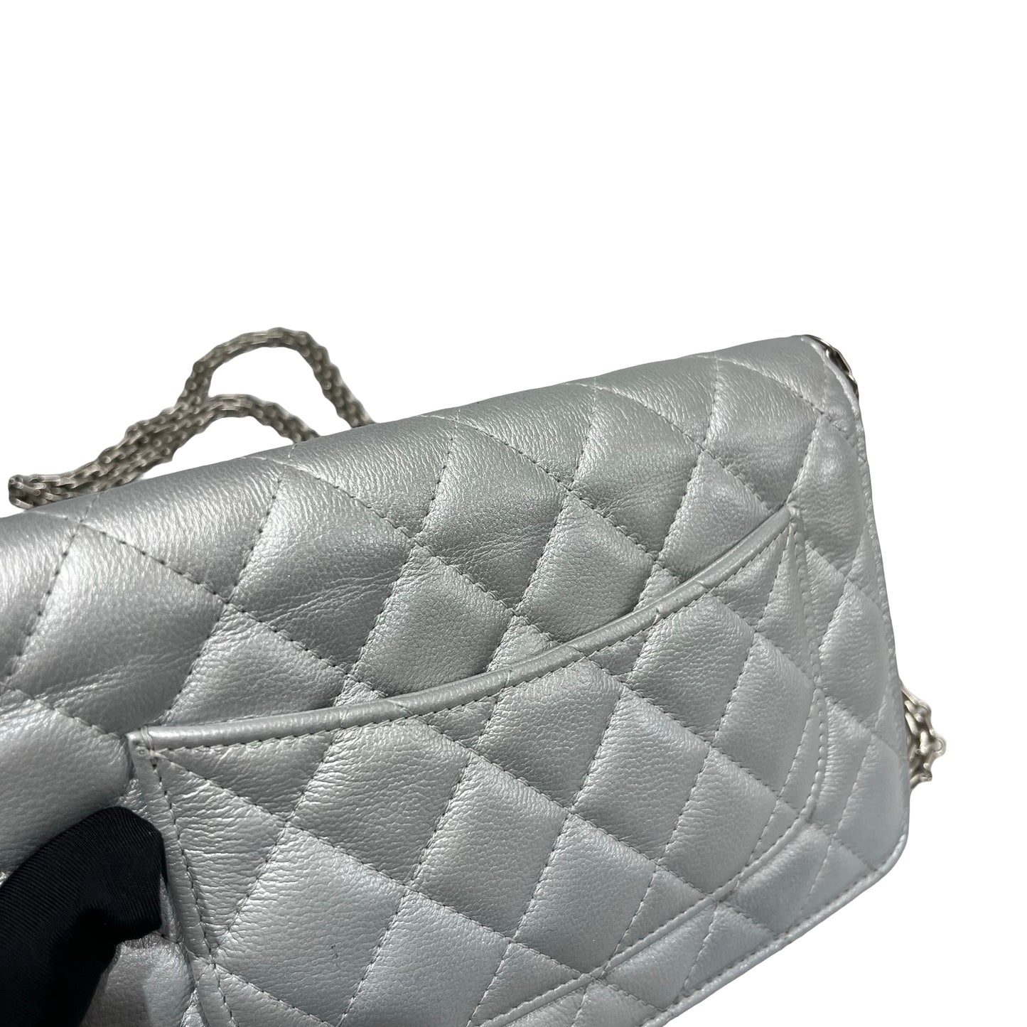 Used CHANEL Calfskin Leather 2.55 WOC Cross Body Bag Grey PHW