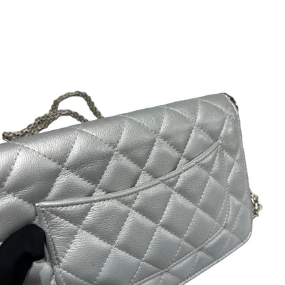 Used CHANEL Calfskin Leather 2.55 WOC Cross Body Bag Grey PHW