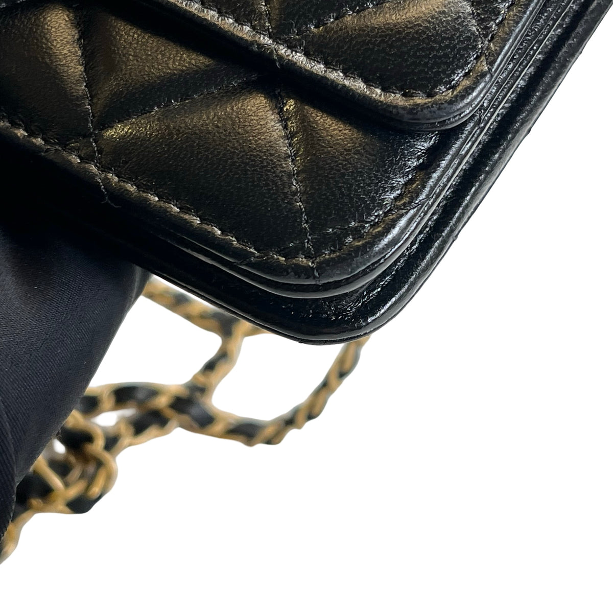 Used CHANEL Matelasse Quilted Lambskin Wallet On Chain Wallet on chain Black Gold
