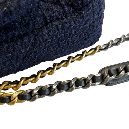 Used CHANEL Tweed Chanel 19 Small Shoulder Bag Navy