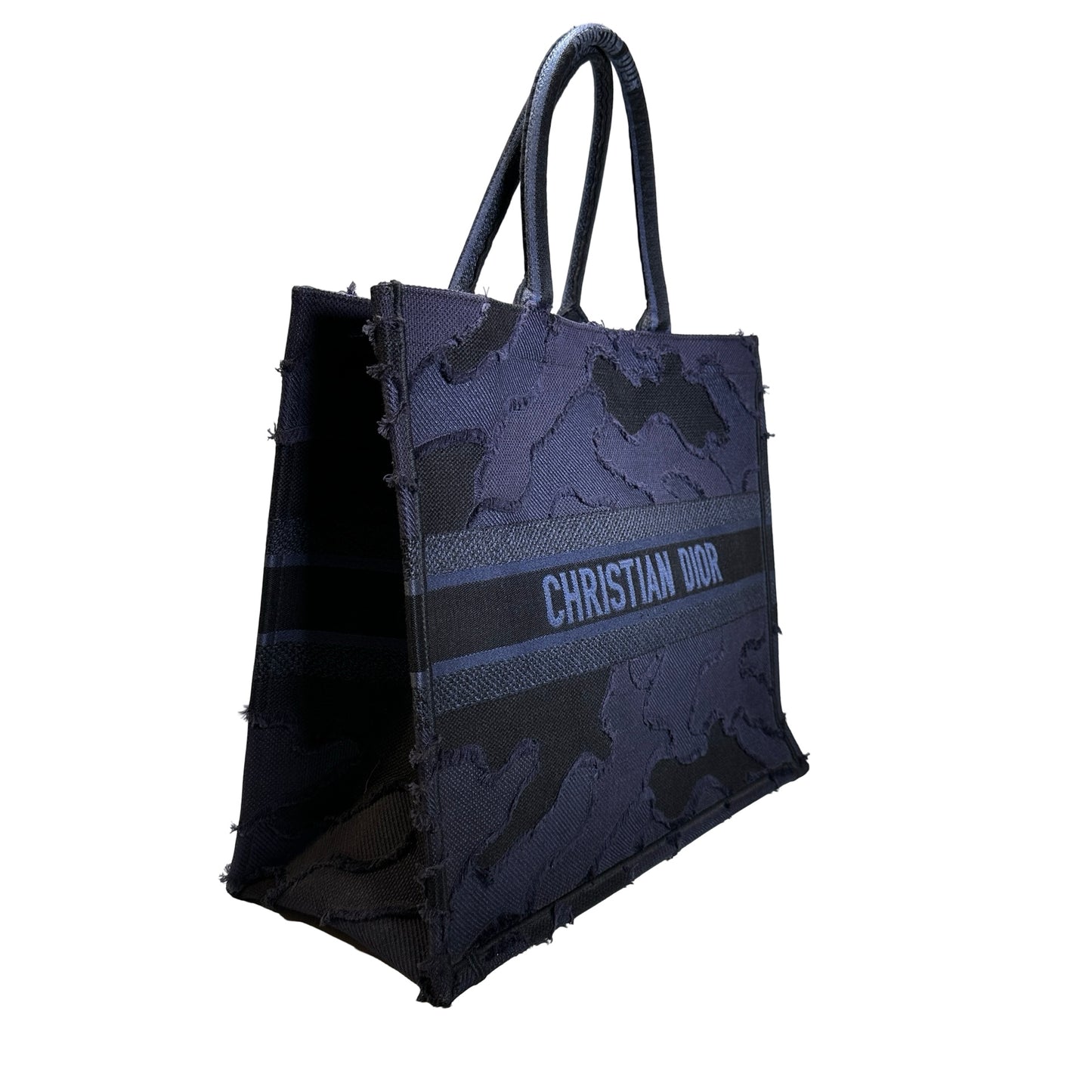Used DIOR Camouflage Fringed Book Tote Blue Black