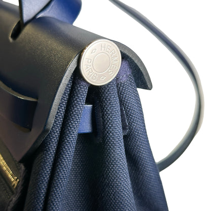 Used HERMES Canvas Leather Herbag 31 Handbag Navy PHW
