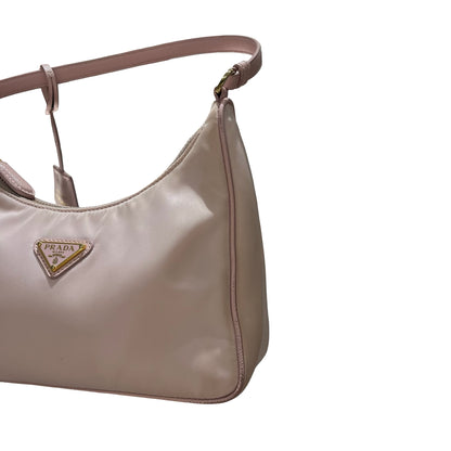 Used PRADA Nylon Calfskin Leather Re-Edition Shoulder Bag Pink GHW
