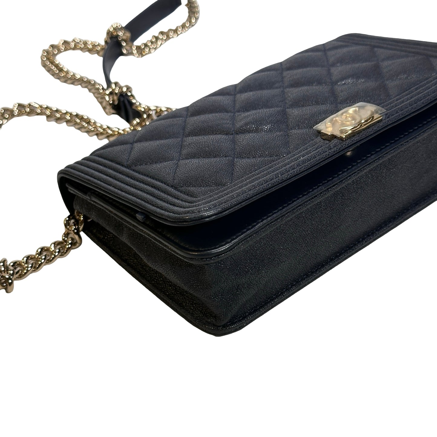 Used CHANEL Quilted BOY CHANEL WALLET ON CHAIN Wallet on chain Navy GHW