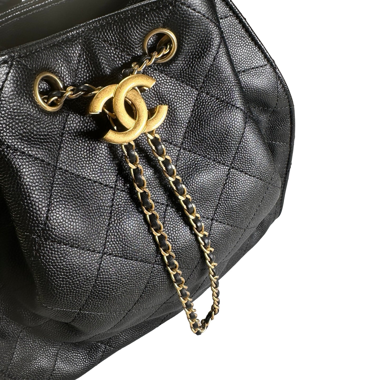 Used CHANEL Caviar Quilted 25 Backpack Backpack Black Gold