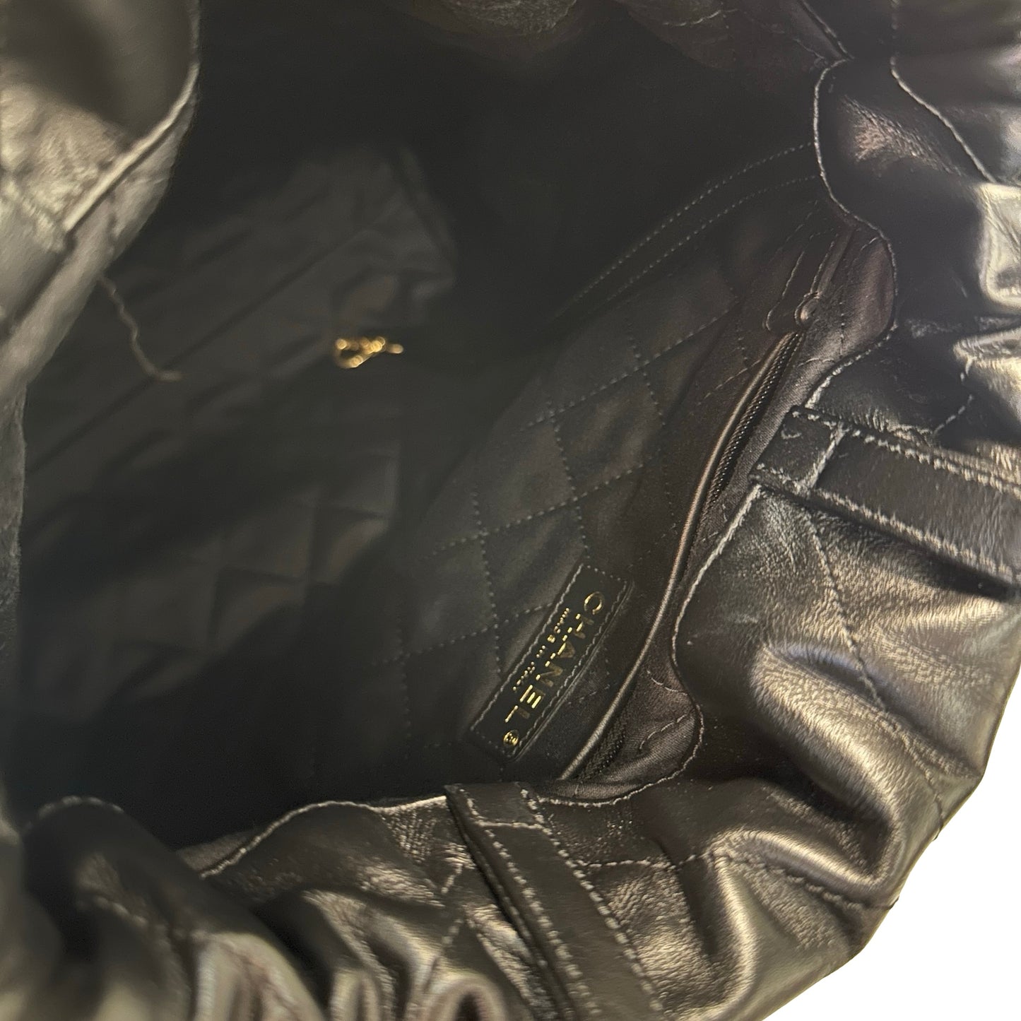 Used CHANEL Shiny Calfskin 23P 22 Small Backpack Black GHW